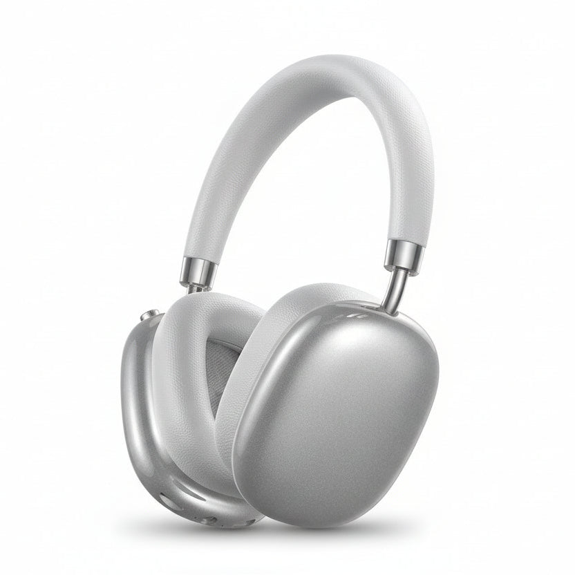 Silver headphones with Remax logo on a white background