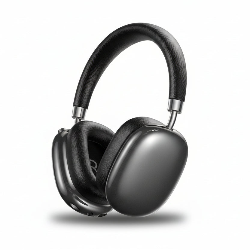Black over-ear headphones with Remax logo on a white background